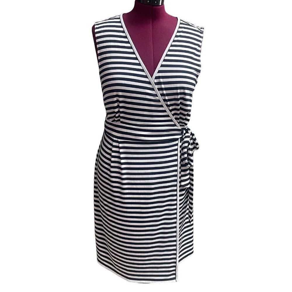 Tommy Hilfiger Nautical Striped Midi Wrap dress sleeveless Size L